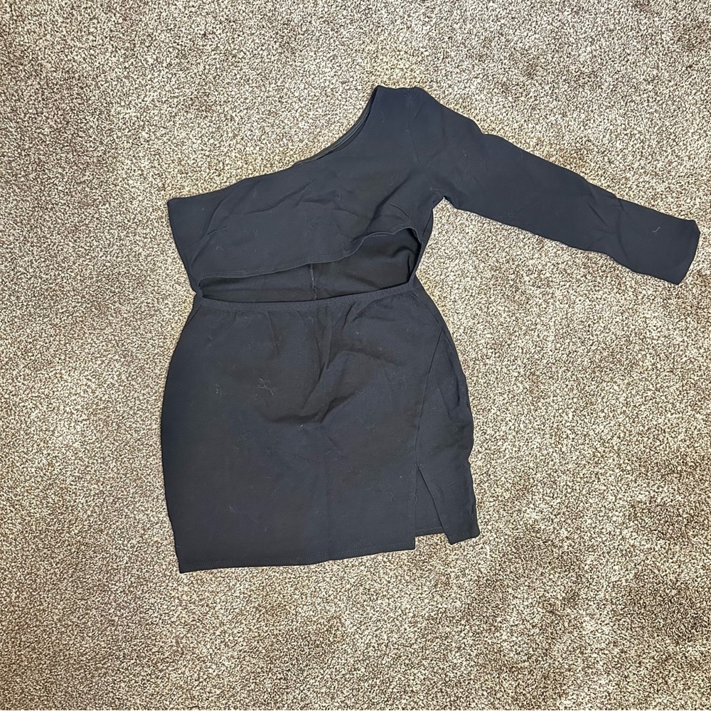 NanaMacs Black One-Shoulder Dress